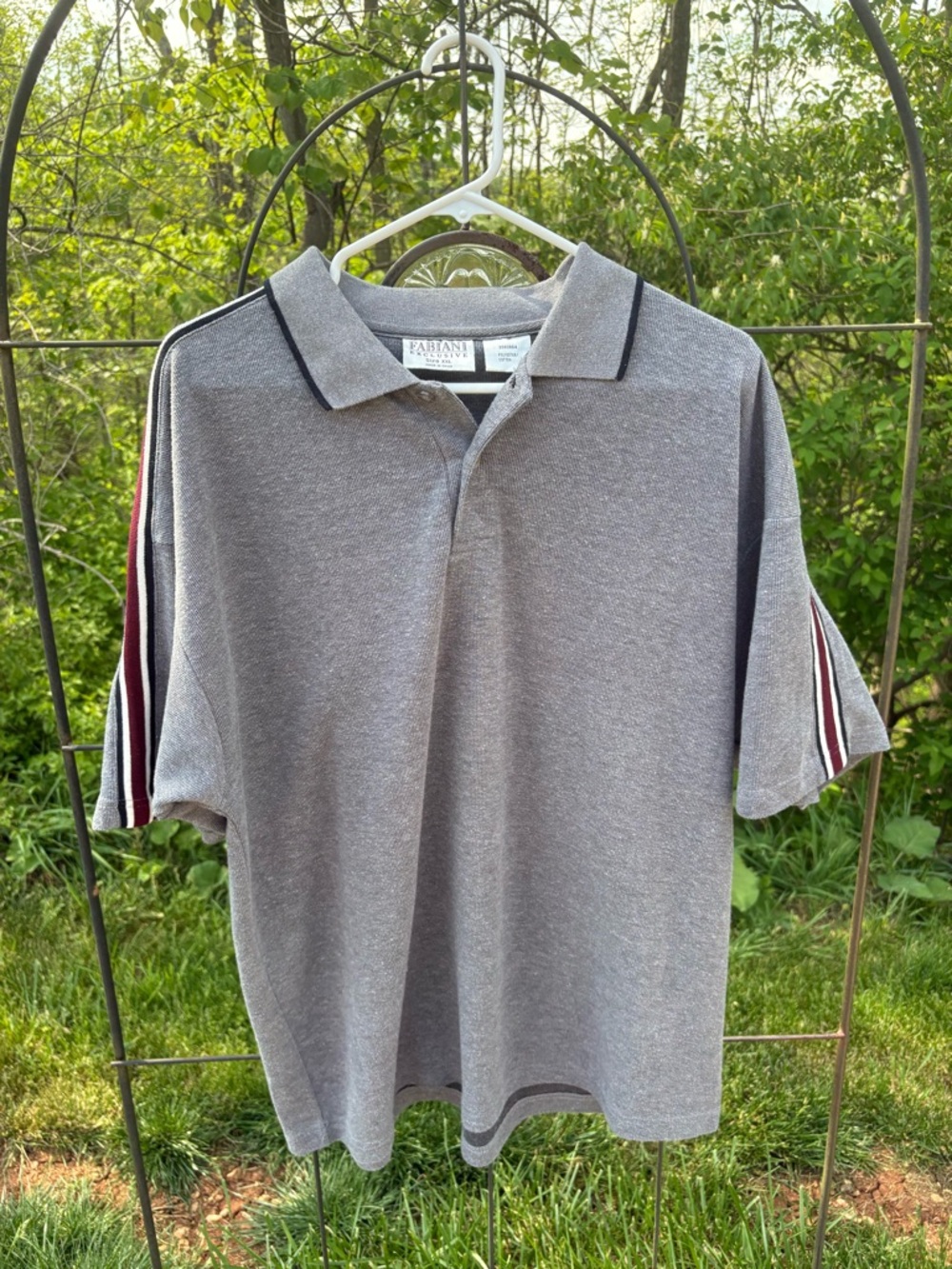 Vintage Fabiani Grey Polo Short Sleeve Y2K Maroon Black Sleeve Stripes Collared